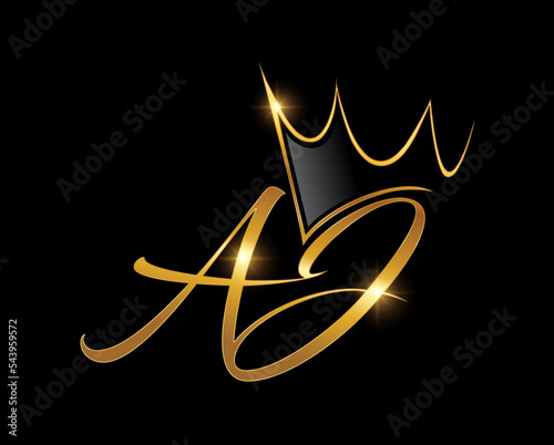 Golden Crown Monogram Logo Initial AJ
