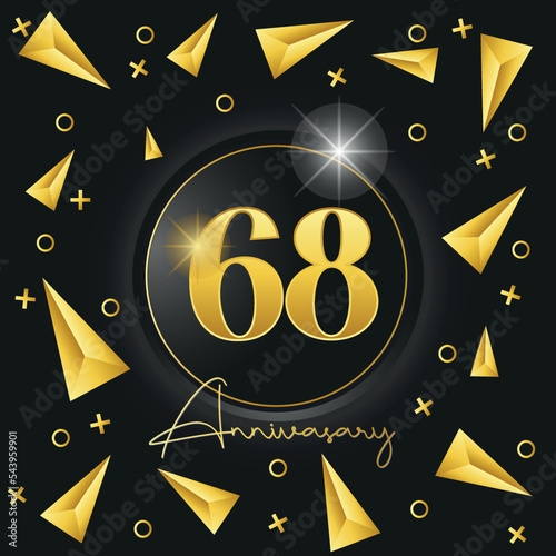 68 anniversary luxury golden logotype template design for banner, poster, card vector illustrator