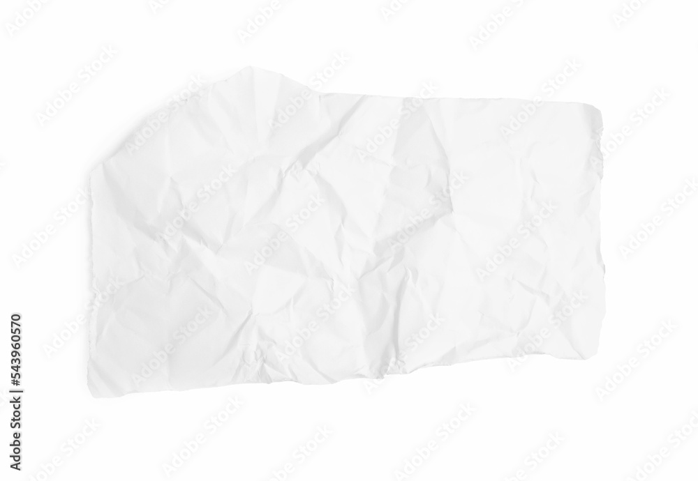 Piece of crumpled paper isolated on white, top view. Space for text Piece of crumpled paper isolated on white, top view. Space for text