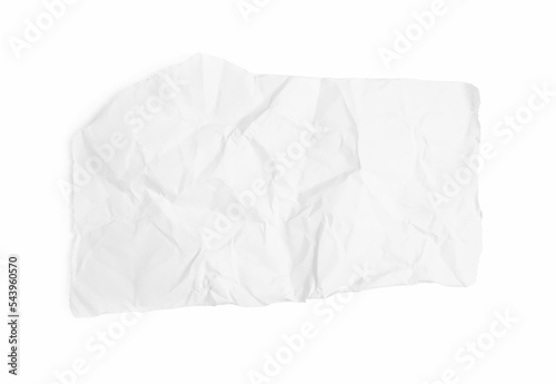 Piece of crumpled paper isolated on white, top view. Space for text