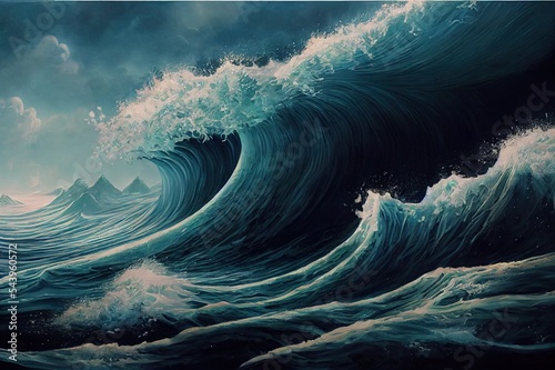 Abyss, the waves of the sea, ocean hand painted oil illustrations Fototapet