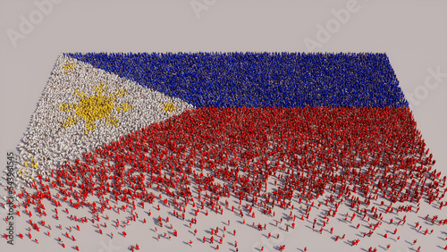 A Crowd of People gathering to form the Flag of Philippines. Philippine Banner on White. photo