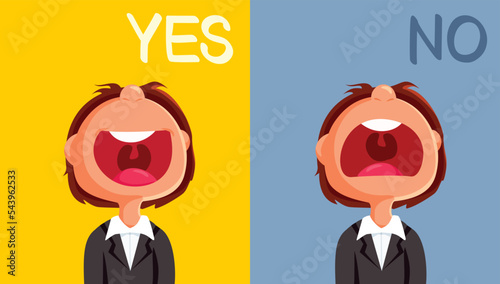 Man Saying Yes and No Vector Cartoon Character. Guy accepting or refusing reacting different to a proposal
