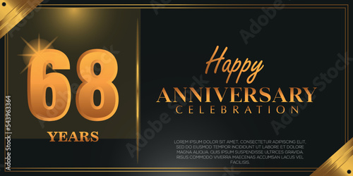 68th anniversary logo with confetti golden colored isolated on black background, vector design for greeting card and invitation card