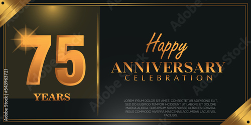  75th anniversary logo with confetti golden colored isolated on black background, vector design for greeting card and invitation card