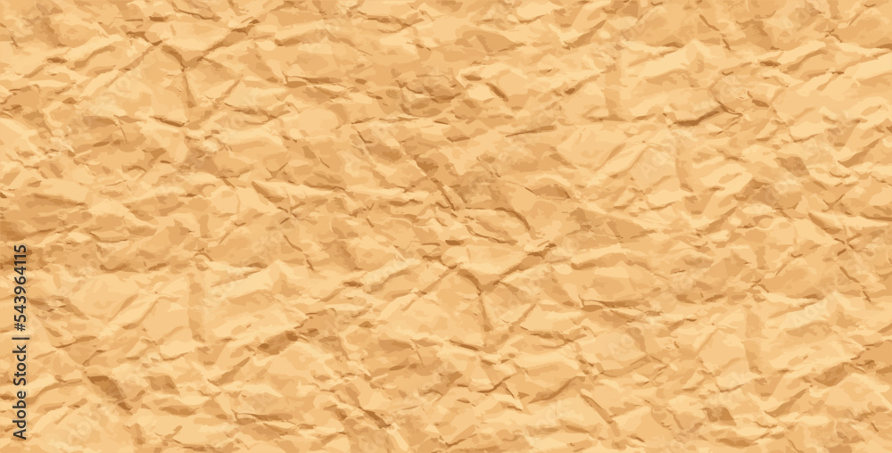 Vector wrapping paper beige texture. Rough yellow paper sheet. Wrinkle carton background. Kraft grunge pattern. Recycle vintage blank