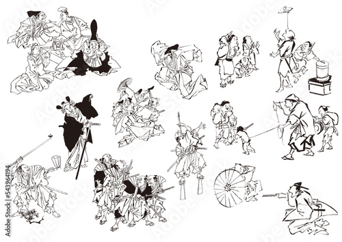 ukiyoe　japanese art　殿方　浮世絵　日本画　着物　和服　商人　町人　日本人　侍　武士　農民　歴史　江戸時代	