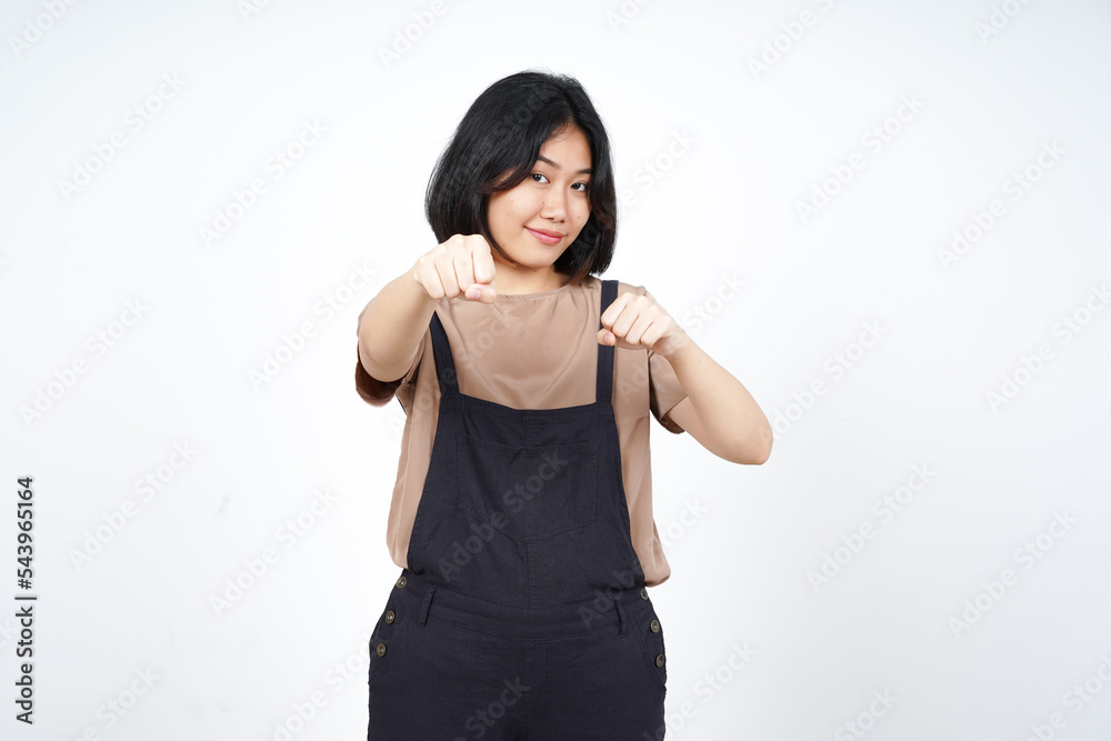 Punching fist to fight of Beautiful Asian Woman Isolated On White Background Punching fist to fight of Beautiful Asian Woman Isolated On White Background