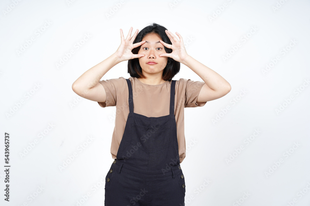 Trying open the eyes of Beautiful Asian Woman Isolated On White Background Trying open the eyes of Beautiful Asian Woman Isolated On White Background