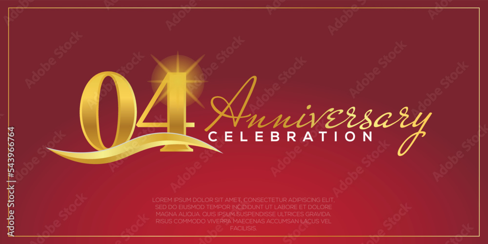 Naklejka premium 04th anniversary logo with confetti golden colored text isolated on red background, vector design for greeting card and invitation card