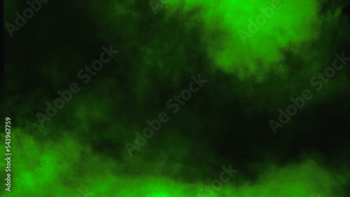 Overlays fog isolated on black background. Paranormal green mystic smoke, clouds for movie scenes.