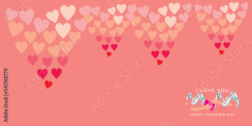 Postcard with two hands hugging heart background elements. Vector symbol of love in the shape of a heart for Happy Mother's Day greeting card design