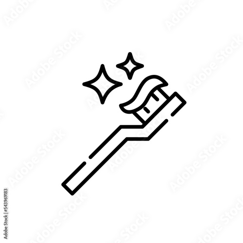 Toothbrush with toothpaste on it. Dental hygiene and care. Pixel perfect, editable stroke icon