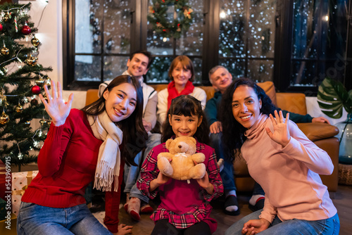Portrait of Multi-ethnic big family celebrate Christmas party in house