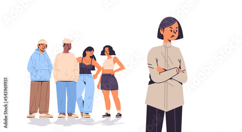 young girl being bullied by mix race teenagers violence bullying social anxiety generation Z lifestyle concept