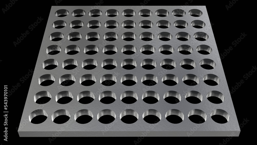 Nanoporous material. Metal object with many holes. Supermaterial. 3d render illustration Nanoporous material. Metal object with many holes. Supermaterial. 3d render illustration