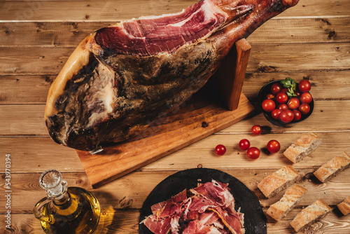 chopped plane of a spanish iberian ham