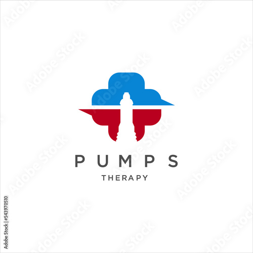 modern pumps  Logo Design Template Idea with crossbar in blue red color