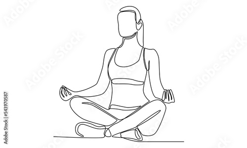 Continuous line of woman sitting cross legged meditating