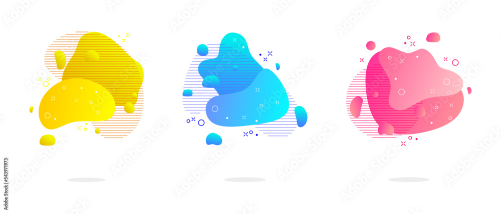 Set of abstract modern graphic elements. Dynamic colored shapes and lines. Gradient abstract banner with flowing liquid shapes. Template for logo design, flyer or presentation. Vector.
