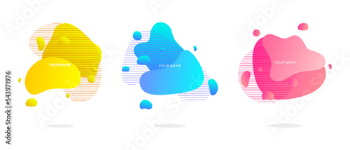 Set of abstract modern graphic elements. Dynamic colored shapes and lines. Gradient abstract banner with flowing liquid shapes. Template for logo design, flyer or presentation. Vector. 