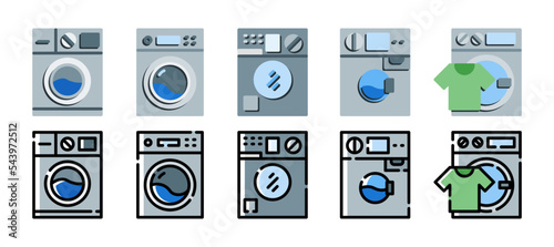 Washing machine icon set. Laundry symbol, logo illustration. Vector illustration with a different style. Pixel perfect vector graphics. Flat and filled line style