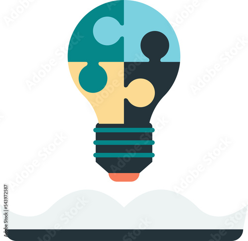 light bulb with jigsaw and book illustration in minimal style