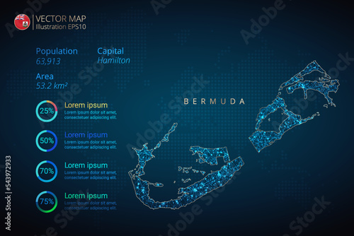 Bermuda map infographics vector template with abstract geometric mesh polygonal light concept on blue background. Template for diagram, graph, presentation and chart