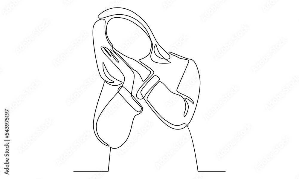 continuous line of tired sleepy young woman continuous line of tired sleepy young woman