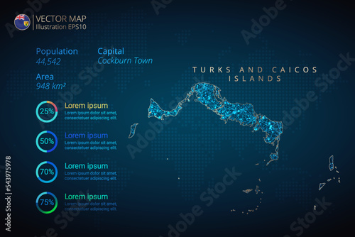 Turks and Caicos Islands map infographics vector template with abstract geometric mesh polygonal light concept on blue background. Template for diagram, graph, presentation and chart photo