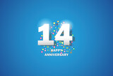 14th anniversary text on blue background