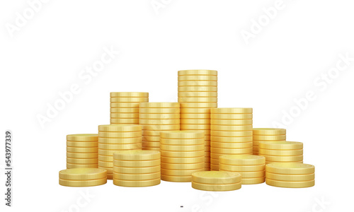 Stack of golden coins with earning profit concept. Gold coins or currency of business. 3D rendering.