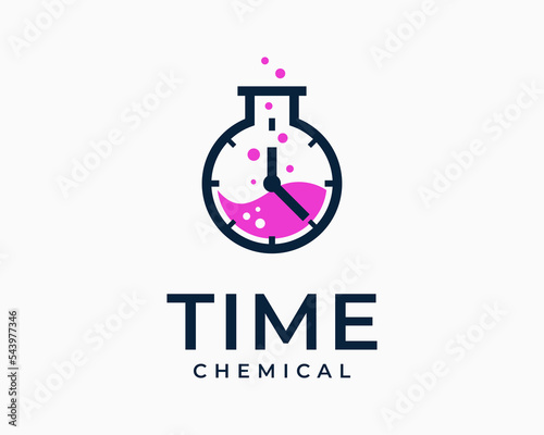 Beaker Science Lab Glass Chemistry Chemical Scientific Clock Time Stopwatch Smart Vector Logo Design