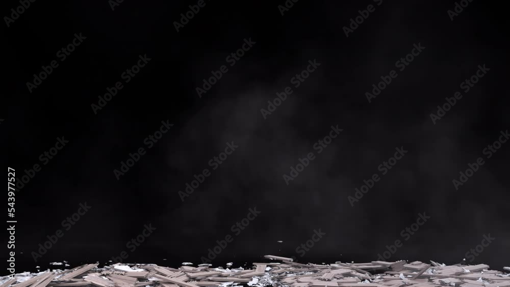 Collapsed ceiling Falling boards, sheetrock, and other debris effect background footage motion graphics, or as a background or overlay 4K drag and drop  editing software supporting blending modes.