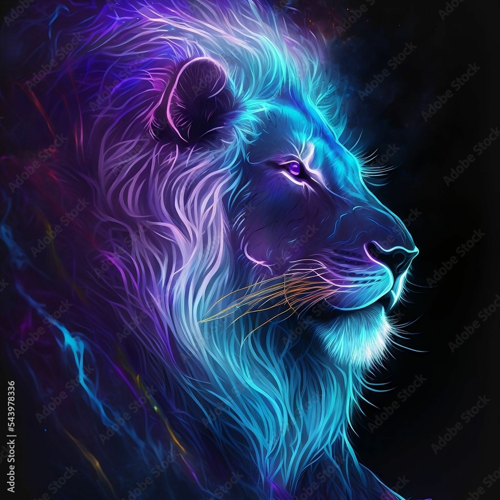Lion Blue and Purple Glowing Patronus Side Profile View Created Using