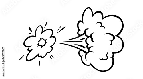 Comic boom effect clouds. Set of explosion bubbles and smoke. Vector illustration isolated on white background