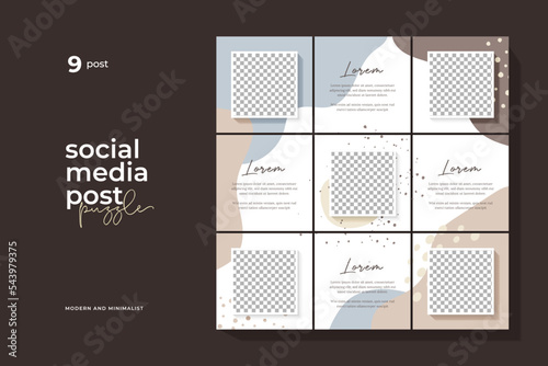 Instagram puzzle template, abstract element instagram post design, pastel background, instagram puzzle feed pack template.