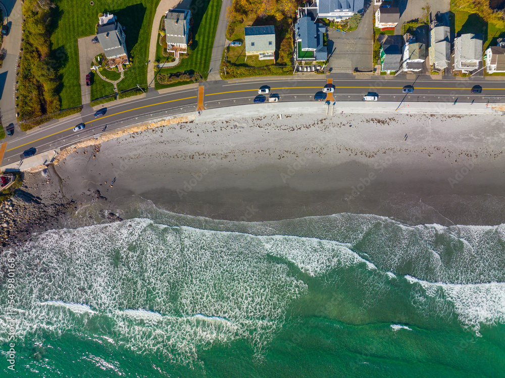 Long Sands Beach top view in village of York Beach in town of York