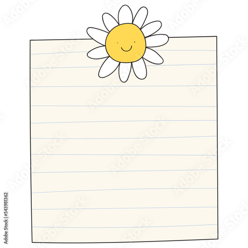 Paper note with cute flower vector illustration in line filled design