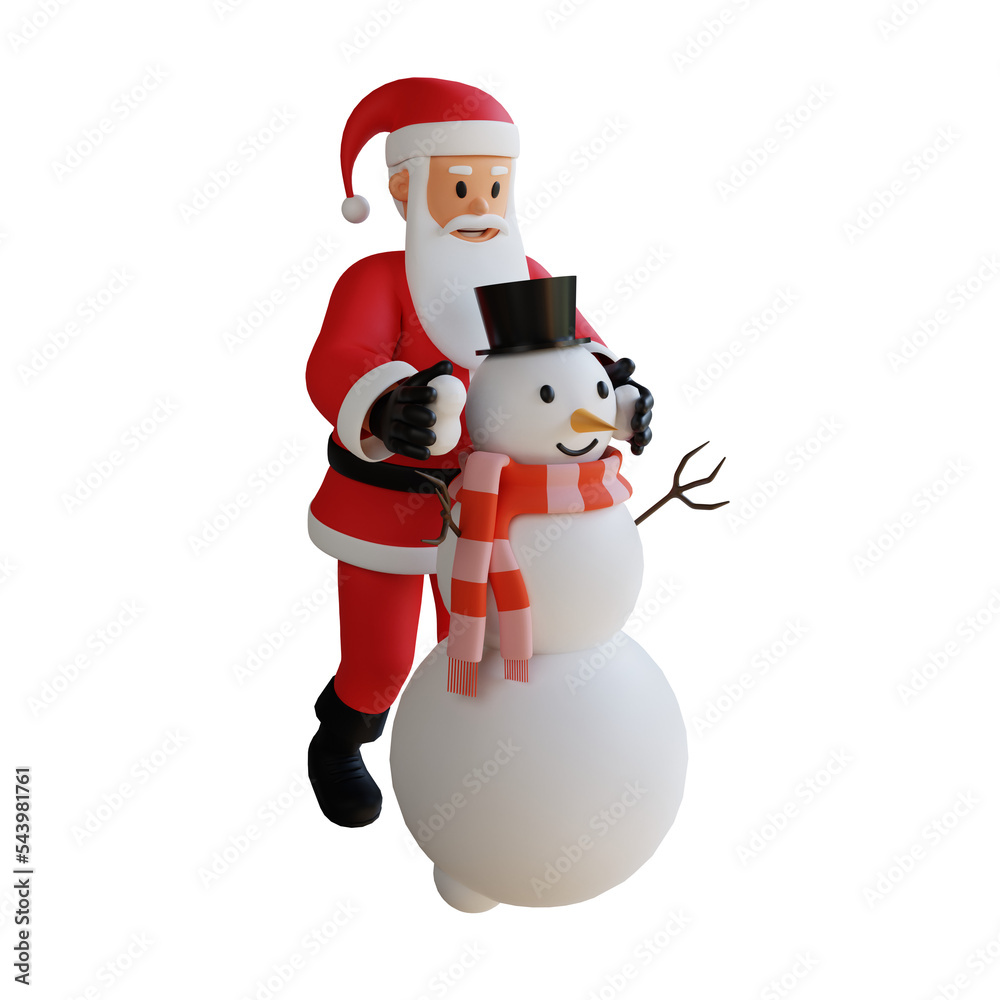 Santa claus mascot 3d character illustration make snow sculptures