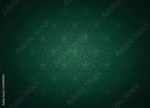 Royal, vintage, Gothic horizontal background in green with a classic antique ornament, Rococo. Vector illustration © Ксения Головина