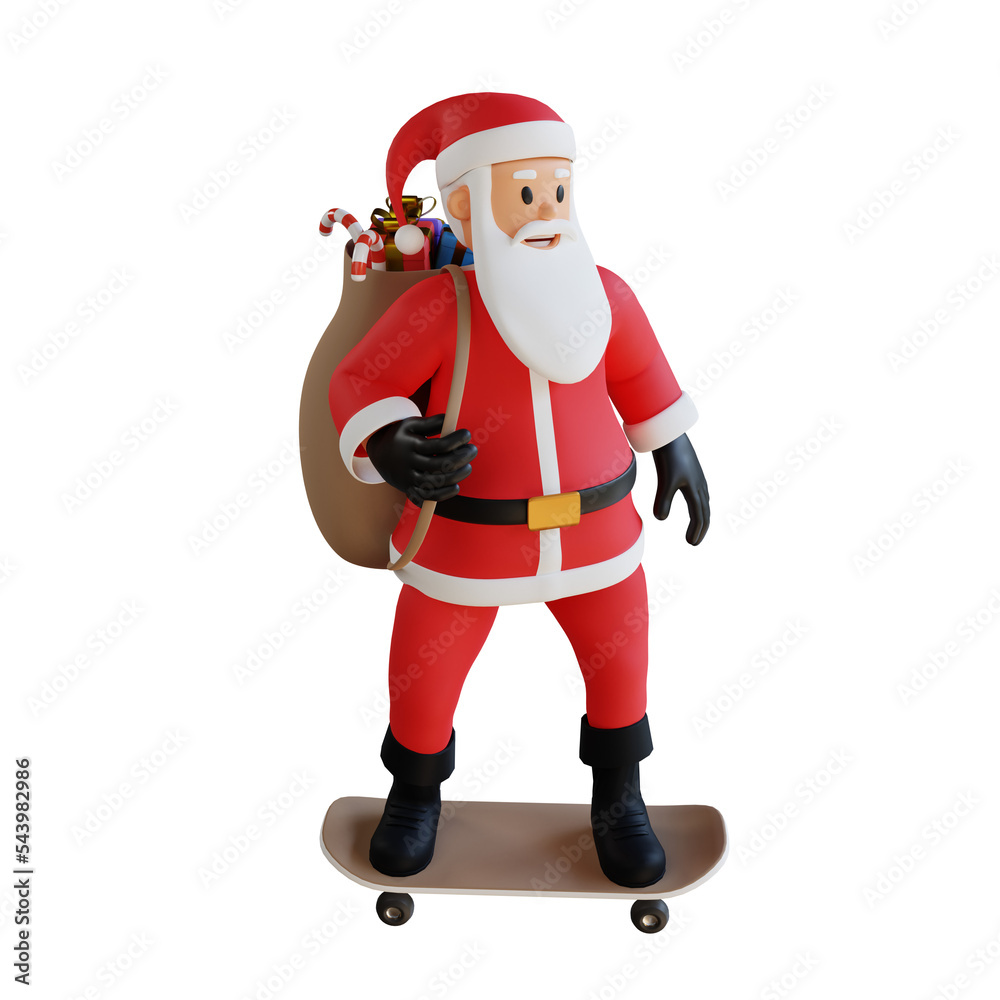 Santa claus mascot 3d character illustration ride on skateboard Santa claus mascot 3d character illustration ride on skateboard