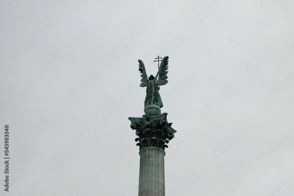 Statue of Archangel Gabriel in Heroes' Square. Budapest. Hungary.