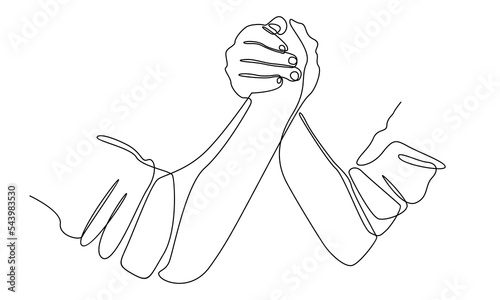 Continuous line of arm wrestling, wrestling, a dispute between two friends