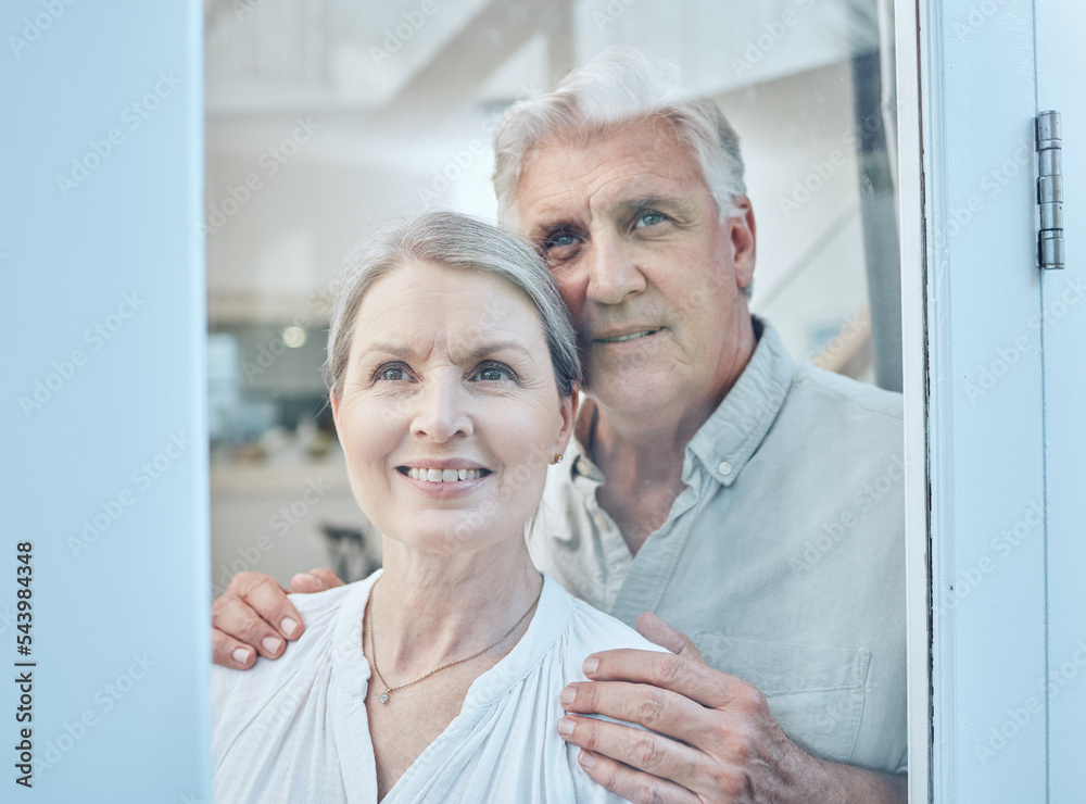 Senior couple, retirement future and window vision for thinking, love and care in Australia home. Happy, elderly and old people, woman and man in house, hope and lifestyle, dream and opportunity idea Senior couple, retirement future and window vision for thinking, love and care in Australia home. Happy, elderly and old people, woman and man in house, hope and lifestyle, dream and opportunity idea