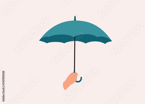 A Person’s Holding An Umbrella. Close-Up. Flat Design Style, Character, Cartoon.