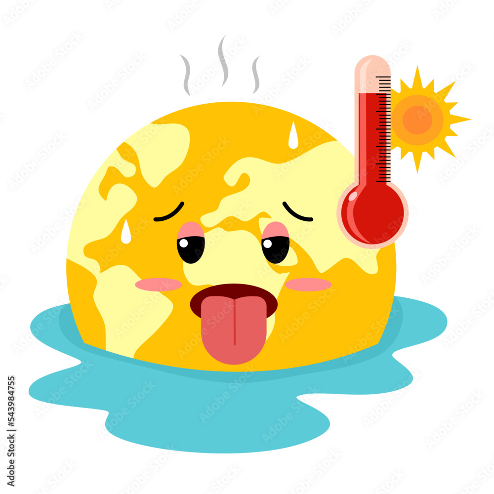 Hot climate, tropical summer, global warming concept vector illustration on  white background. Sweaty earth planet cartoon with high temperature. Stock  Vector | Adobe Stock