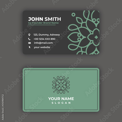 Mandala business card design vector template with mandala logo, Colorful arabesque floral ornamental elements