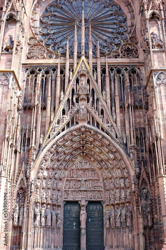 Strasbourg Cathedral or Cathédrale Notre Dame de Strasbourg Front Door where is a Famouse Landmark of Strasbourg, France. photo