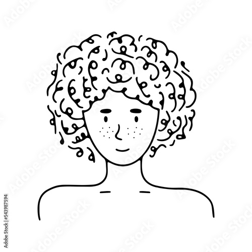 Doodle young person with curly hair portrait